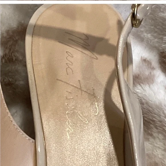 Marc Fisher Nude Patent Leather Peep Toe Wedge
Sandal, Size 8 - Picture 5 of 10